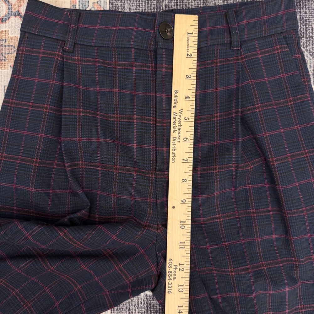 ZARA High-Waist Plaid Checker Trousers Blue & Pink Full Length 32” Inseam XS - Picture 13 of 15
